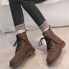 Leopard Print Lace-up Short Boots