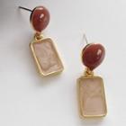 Glaze Alloy Dangle Earring 1 Pair - S925 Silver Needle - Earring - Brown & Gold - One Size