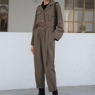 Long-sleeve Buckled Cargo Jumpsuit