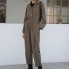 Long-sleeve Buckled Cargo Jumpsuit