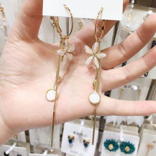 Floral Drop Earring 1 Pair - White Flower - Gold - One Size