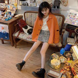 Short-sleeve Graphic Print T-shirt / Shirt Jacket / Leopard Print Mini Pencil Skirt
