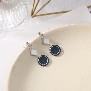 925 Sterling Silver Geometric Dangle Earring 1 Pair - Geometry - Dark Blue & White & Silver - One Size