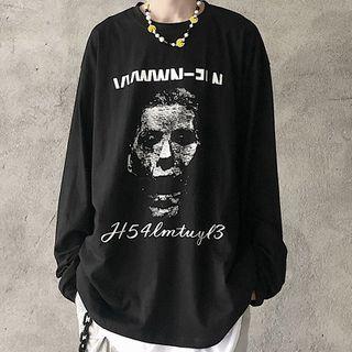 Lettering Face Print Long-sleeve T-shirt