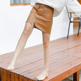 Faux-leather Zip-front A-line Skirt