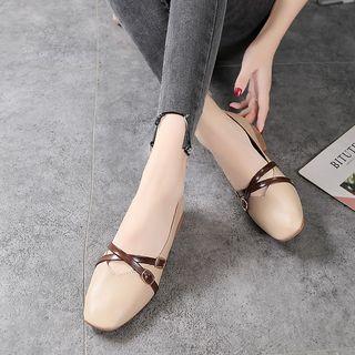 Faux Leather Cross Buckled Block Heel Pumps