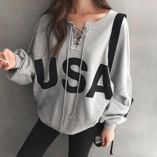 Usa Letter Lace-up Sweatshirt