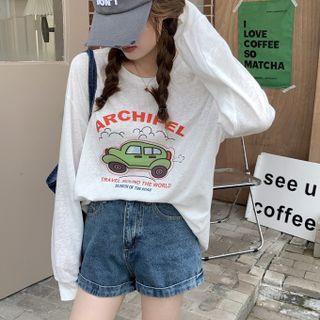 Oversize Long-sleeve Print T-shirt White - One Size