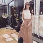 Set: Sleeveless Blouse + Midi A-line Skirt