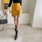 Diagonal-hem Wool Blend Miniskirt