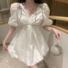 Balloon-sleeve Twisted A-line Dress