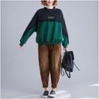 Color Block Embroidered Pullover Black - One Size