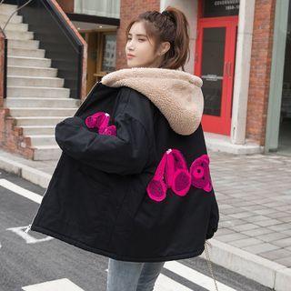 Hooded Bear Print Zip Jacket