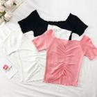 Ruched V-neck Crop T-shirt
