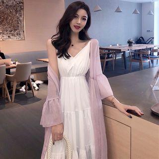 Strappy A-line Midi Chiffon Dress / Light Jacket