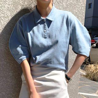 Elbow-sleeve Polo Shirt Blue - One Size