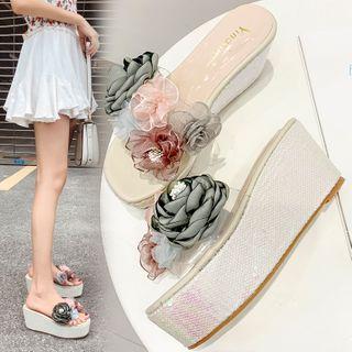 Floral Accent Wedge Platform Sandals