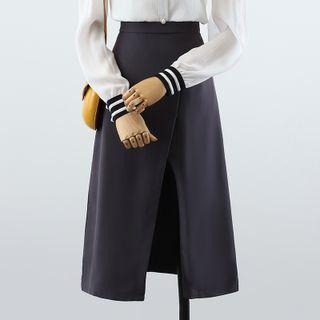 Bow Shirt / Slit Midi A-line Skirt