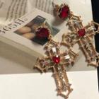 Rhinestone Cross Dangle Earring 994a - Gold - One Size