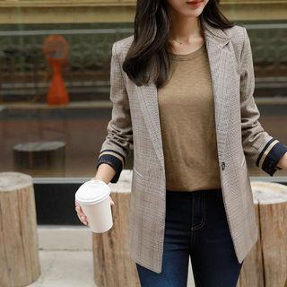 Contrast-cuff Plaid Blazer