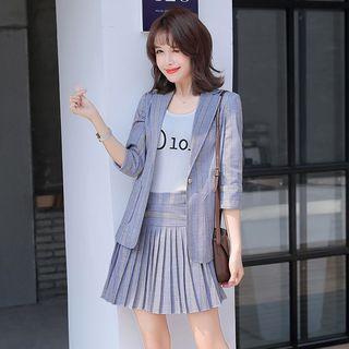Striped Elbow-sleeve Blazer / Pleated Skirt / Dress Pants / Set