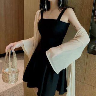 Spaghetti Strap Plain Mini Dress Black - One Size