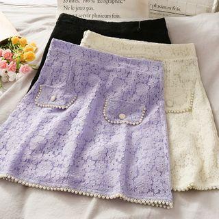 Pearl-trim Lace Mini Skirt