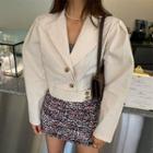 Puff-shoulder Layered Cropped Jacket