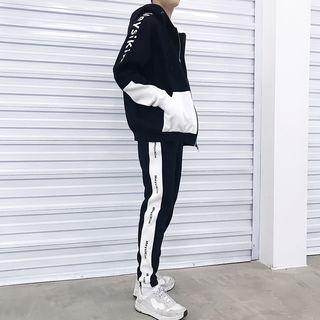 Set: Hooded Letter Zip Jacket + Sweatpants