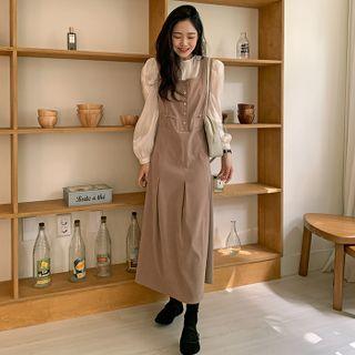 Square-neck Half-placket Maxi Overall Dress