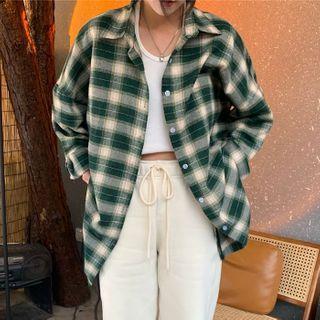 Couple Matching Plaid Shirt Plaid - Green & White - One Size
