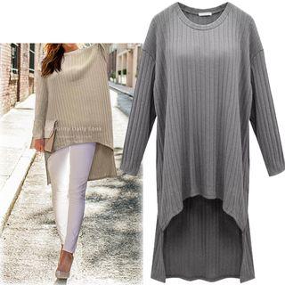 Dip Back Ribbed Long-sleeve Knit Dress