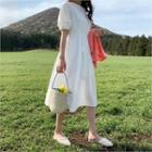 Round-neck Cotton A-line Dress White - One Size