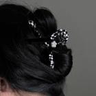 Flower Faux Pearl Checker Hair Clamp 2257a - Fiber Flower - Hair Clamp - Black & White - One Size