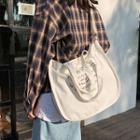 Lettering Canvas Shopper Bag One Shoulder - White - One Size