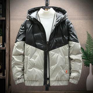 Lettering Glitter Color Block Padded Coat