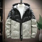 Lettering Glitter Color Block Padded Coat