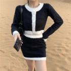 Color-block Knit Sweater / Color-block Knit Skirt