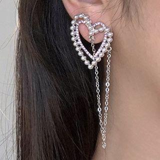 Faux Pearl Heart Earring 1 Pair - 925 Silver - White - One Size