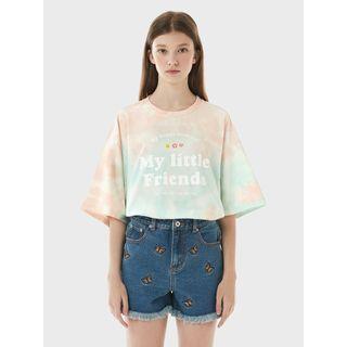 Printed Pastel-dyed T-shirt Orange - One Size