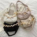 Ruched Flower One-shoulder Half Moon Bag