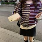 Patterned Sweater Stripes - Beige & Green & Blue & Yellow & Purple - One Size