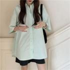 Short-sleeve Plain Shirt Light Mint Green - One Size