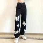 Butterfly Print Straight Pants