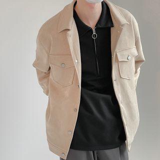 Collared Faux Suede Single-breasted Jacket
