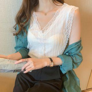 Lace Trim Button-up Vest