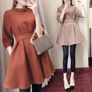 Elbow Sleeve Mock Neck A-line Tunic