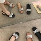 Printed Shirred Slingback Sandals