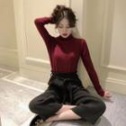 Plain Long-sleeve Fleece T-shirt