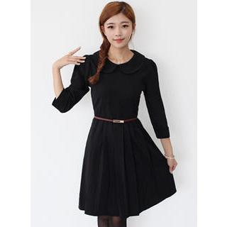 3/4-sleeve A-line Dress With Belt